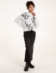 Abstract Flower Embroidery Jumper
