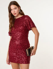 Satin Bow Back Sequin Dress