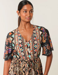 Angel Sleeve Button Front Maxi Dress