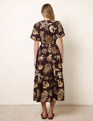 Tropical Button Through Midi Dress