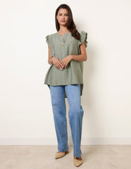 One Button Frill Sleeve Top