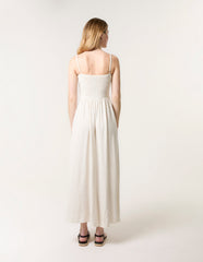 Shirred Bandeau Linen Maxi Dress