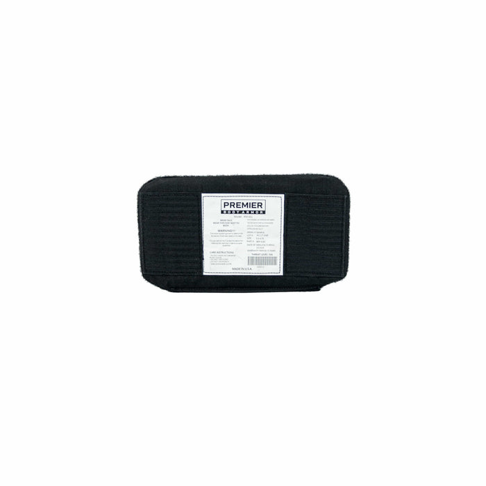 A disposable hot surface cleaning pad from Premier Body Armor is displayed in black, offering quality akin to that expected from an Eberlestock Bando Bag XL Level IIIA Insert. The rectangular pad features a ribbed texture and a white label in the center with product details.