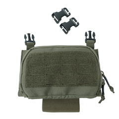 The Premier Body Armor Fortis Pro Placard (556/39) is a green tactical pouch with front MOLLE webbing, two black buckles on top plus two extra buckle pieces—perfect as an AR-15 magazine placard for secure Kydex mag retention, shown on a white background.