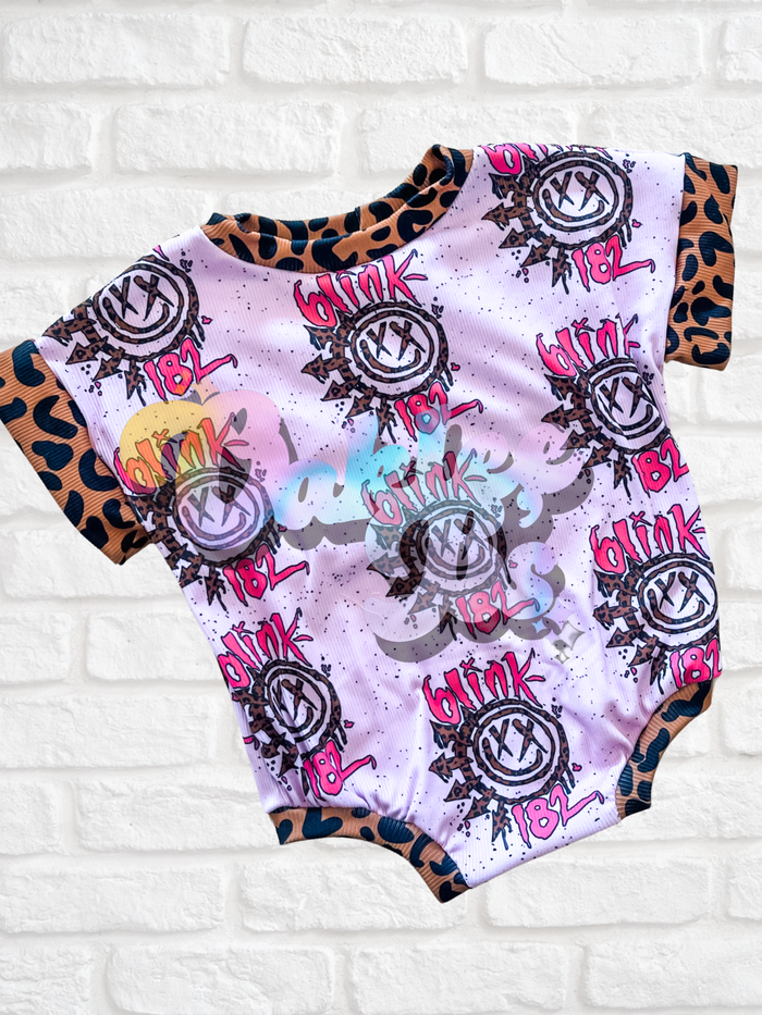 Leopard Blink Tee Romper w Snaps