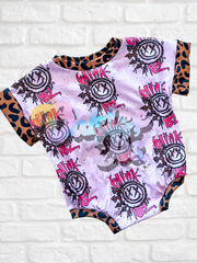 Leopard Blink Tee Romper w Snaps