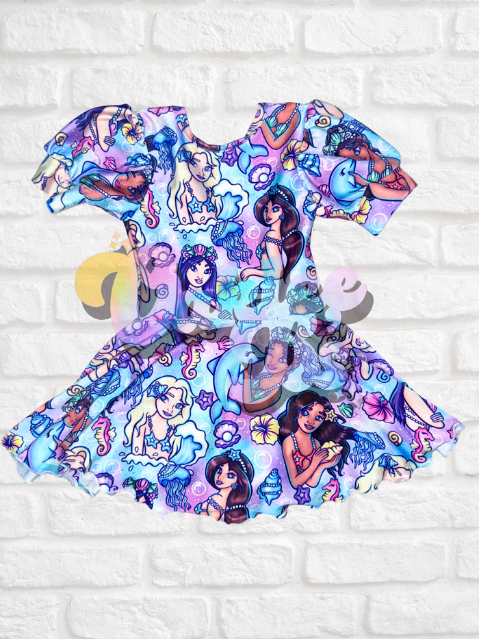 Mermaid Princess Puff Sleeve Skirted Leo - Swim