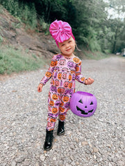 Pink Halloween Buckets Long Sleeve Magnolia Romper