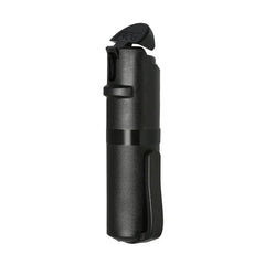 The POM Clip Pepper Spray by POM is a compact, black, cylindrical canister with a curved safety cap and side clip, designed for EDC self-defense. It stands upright against a white background.