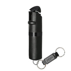 The POM Keychain Pepper Spray by POM features a safety cap, black center band, and convenient keychain attachment for easy carrying and quick access in self-defense situations.