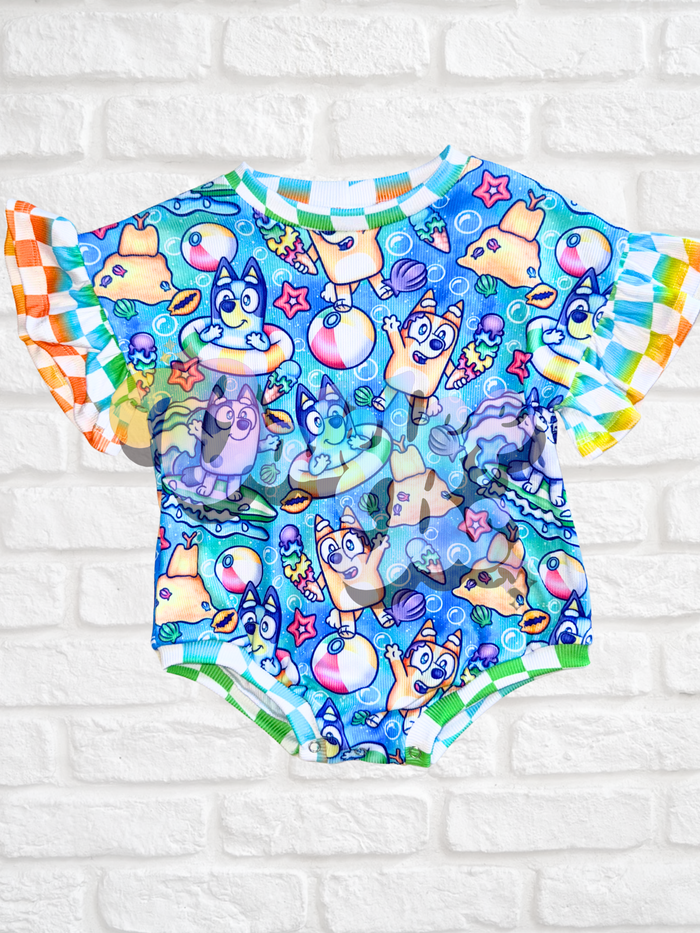 Pool Pups Ruffle Tee Romper w Snaps