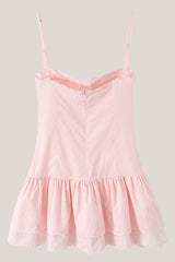 Ruffled Sweetheart A-Line Cotton Mini Dress in Pink
