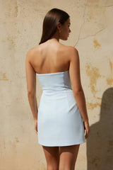 Satin Mini Dress with Flowers in Sky Blue