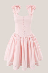 Scoop Neck A-Line Mini Dress With Bow in Pink