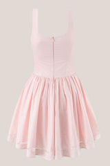 Scoop Neck A-Line Mini Dress With Bow in Pink
