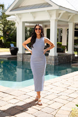 Coast To Coast Blue Striped Midi Dress - DU Deal
