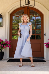 Seabrook Blue Stripe Tiered Midi Dress