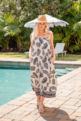 The Traveler Palm Print Cream Maxi Dress