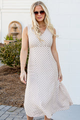Dressed For The Day Polka Dot Cream Midi Dress