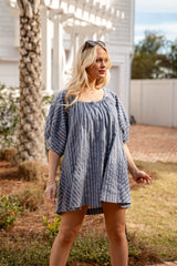 Harbor Lines Striped Denim Mini Dress