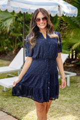 Always Works Navy Button Front Mini Dress