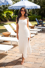 Coastal Breeze Textured White Maxi Dress