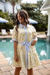 Dream of Spring Floral Button Front Yellow Mini Dress