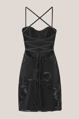 Spaghetti Straps Sheath Cotton Mini Dress in Black