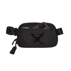 The Vertx Everyday Fanny Pack 2.1 by Vertx is a black waist pack with a front zipper pocket for your smartphone and pen or stylus. It features an adjustable strap with buckle and a black geometric design, perfect for carrying everyday essentials.