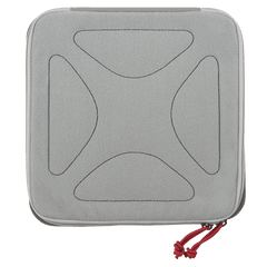 A square, light gray carrying case with rounded corners and a geometric pattern stitched on the front. The Vertx Pack Organizer Medium has a zipper closure, with two red zipper pulls on the bottom right side. Featuring the Tactigami™ system from Vertx, it integrates seamlessly with Medium Pack Organizers for versatile use.