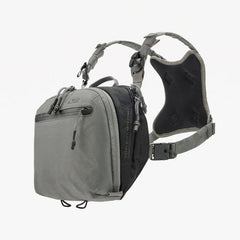 The Viktos Low Key Chest Rig by Viktos is a grey, weather-resistant nylon bag with straps—ideal as a tactical go-bag for everyday adventures.