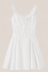 Vintage Scoop Neck A-Line Cotton Mini Dress in White