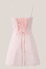 Vintage Square Neck A-Line Cotton Mini Dress in Pink