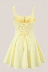 Yellow Cotton Ruffled A-Line Mini Dress